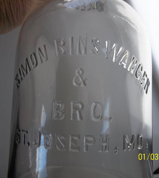 Simon Binswanger & Bros. Liquor Bottle from St. Joseph, Missouri