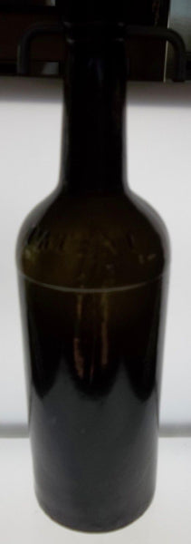 Beautiful Black Glass "PATENT" 1860s Applied Lip Ale Bottle
