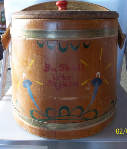 Vintage Swedish Cookie Firkin with Swing Handle